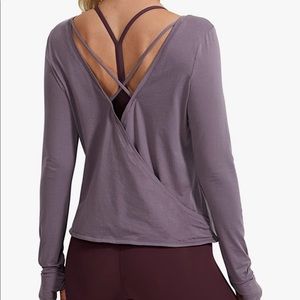 Open Back Long Sleeve Workout Shirts Criss Cross Sports Tops with Thumb Hole